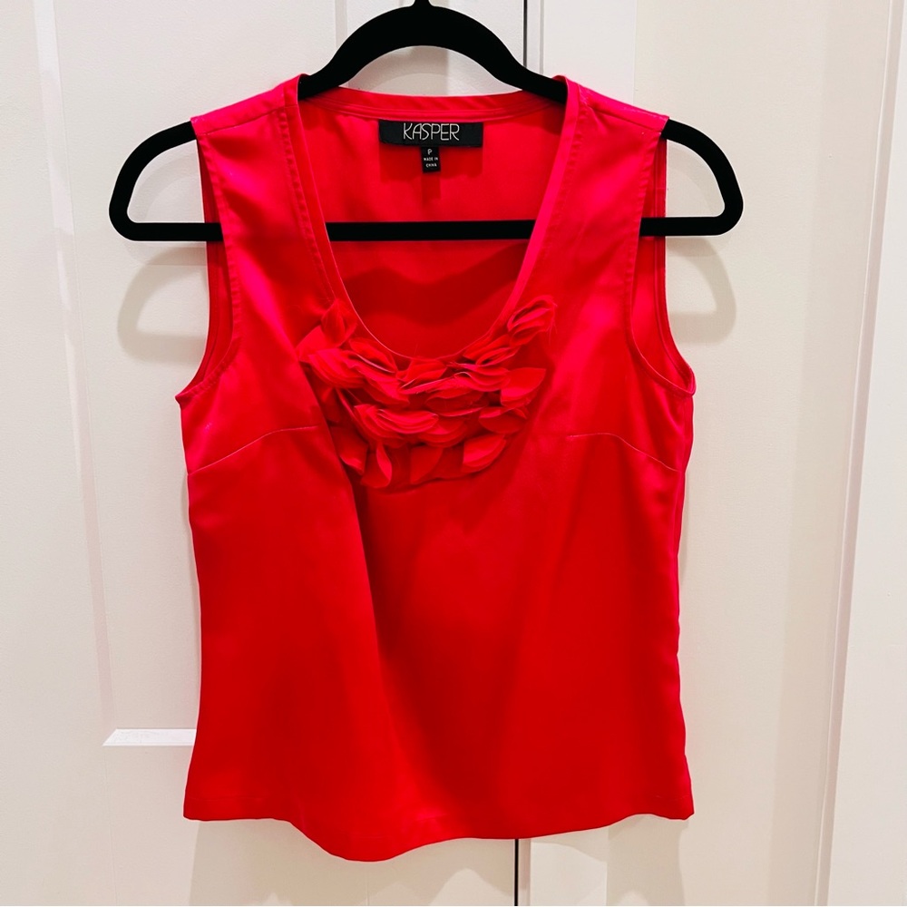Silk-Like Magenta Blouse with Flower Ruffles